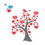 Hearts tree and birds in love