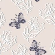 Seamless Floral Pattern with Insects (Vector)