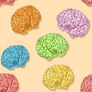 vector seamless pattern of color brains on brown background