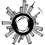 Vector illustration City Black outline sketch