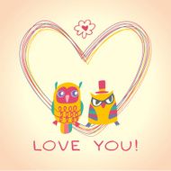 Heart owls gift card and sample text Light background