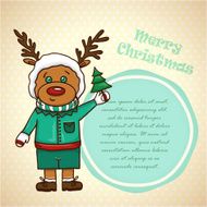 Christmas card with cute cartoon deer Vector illustration