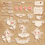 Cupids arrows hearts and other vintage elements N3