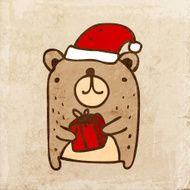Cute Bear With Gift on Grunge Background