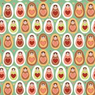 Seamless pattern Russian dolls matryoshka mint pink brown vector N2
