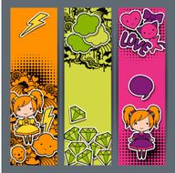 Vertical banners with sticker kawaii doodles N2