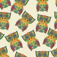 Vector Seamless Pattern with Bright Owls