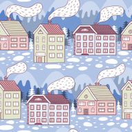 Winter seamless pattern with houses N3
