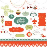 Christmas scrapbook elements vintage frames ribbons ornaments