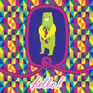 Greeting card &quot;Hello&quot; with bear and rope frame