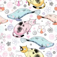 Abstract background doodle cat pattern
