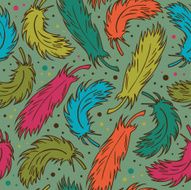 Seamless colorful background with plumes Decorative doodle feathers pattern