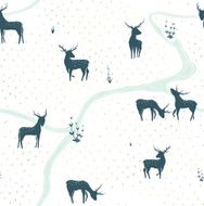 Deers Landscape Delicate Seamless Pattern