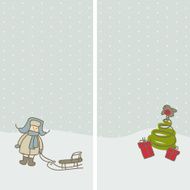 two siberian winter card with little boy and christmas tree N2