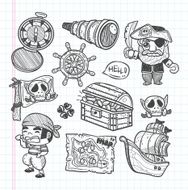 set of doodle pirate icons