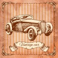 Vintage car in the style of engraving drawn by ink N2