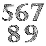 Doodle scribble sketch numbers digits 56789