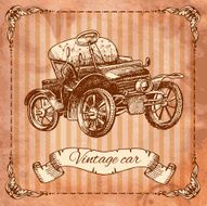 Vintage car in the style of engraving drawn by ink N3