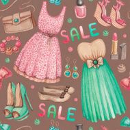 Watercolor illustrations of dresses and accessories N2