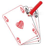 Pencil Drawing Various Ace of Hearts on Fanned Cards N2