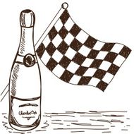 Checkered flag and champagne drawing