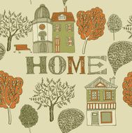Houses in autumn Seamless background Vector