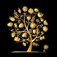 Golden tree with flowers for your design