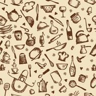 Kitchen utensils sketch seamless pattern