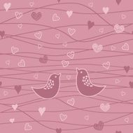 seamless pattern with birds and hearts on pink background