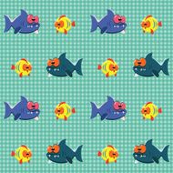 Checked pattern with funny sharks and fishes N2