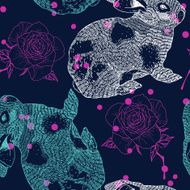 vector seamless pattern with rabbits and roses