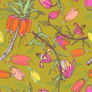 vector seamless pattern with colored flowers