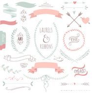Wedding graphic set with ribbons and wreaths