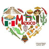 Mexican symbols in heart shape concept