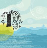 Island with lonely tree by the sea