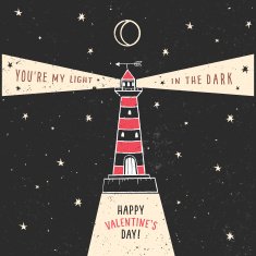 Valentine's day greeting card with lighthouse and lettering