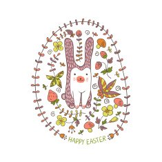 Easter bunny card with cute hand drawn flowers N3