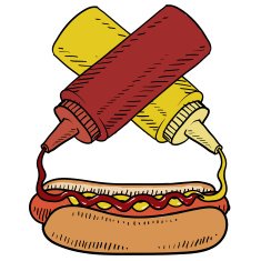 Hot dog with ketchup and mustard sketch