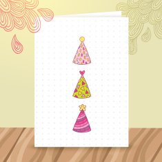 Happy Birthday postcard template with funny hats