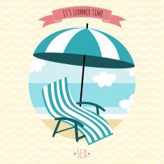 Card with beach armchair and umbrella