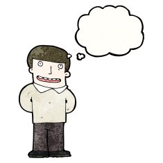cartoon friendly man with thought bubble N26