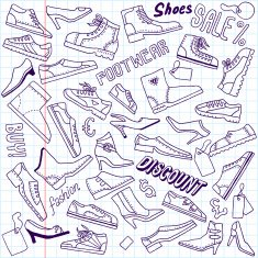 Doodle shoes set School notebook Vector illustration