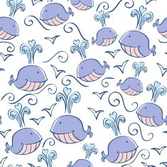 seamless pattern with doodle whales