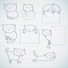 Set of four funny cats isolated on white N3