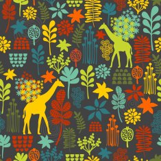 Seamless background with giraffe and flowers