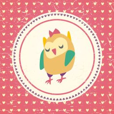 Vintage owls greeting card and hearts seamless background N4