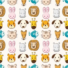 Cartoon animal head seamless pattern N2