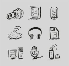Hand drawn mobile devices vector black icon set