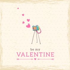 Old vintage camera with Heart Illustration card in hipster style