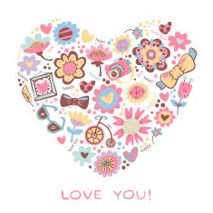 Love Heart made of flowers and fashionable things N3
